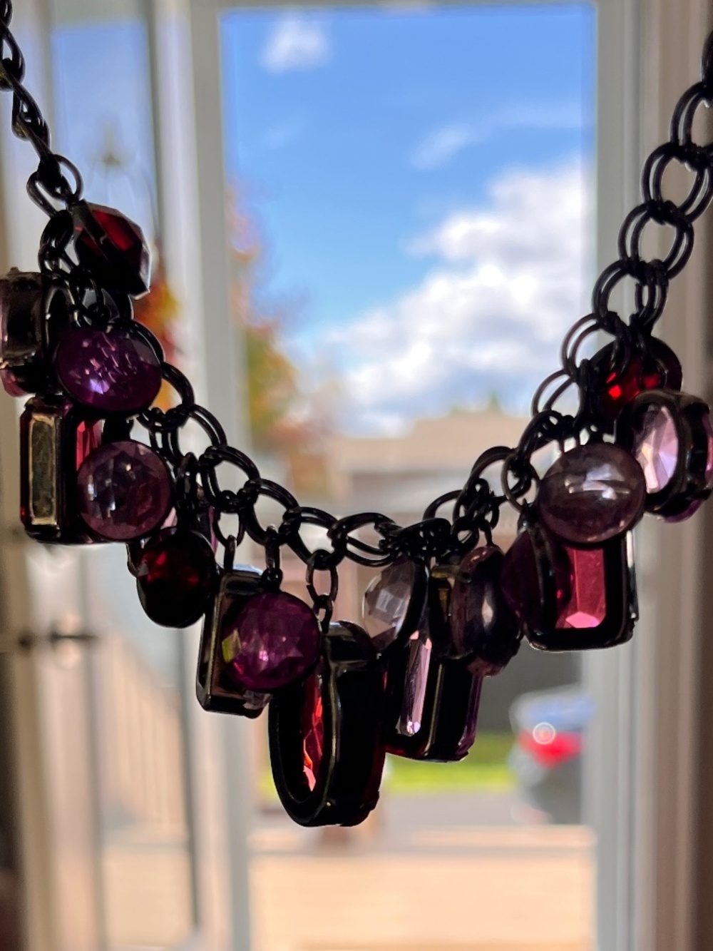 Pink & Ruby Red Rhinestone Statement Bib Necklace - Picture 12 of 12